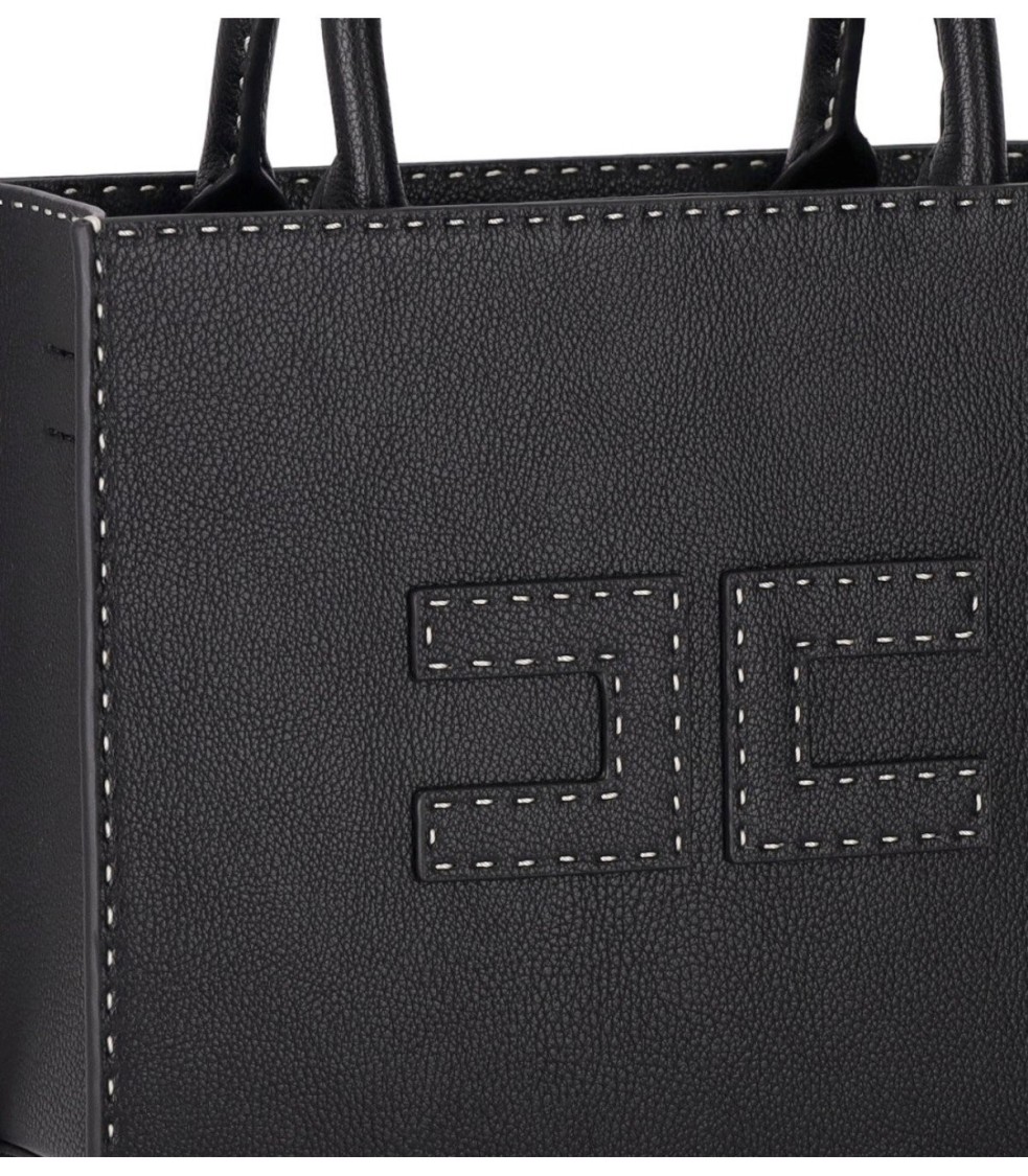 Shop Elisabetta Franchi Black Small Pebbled Leather Effect Handbag