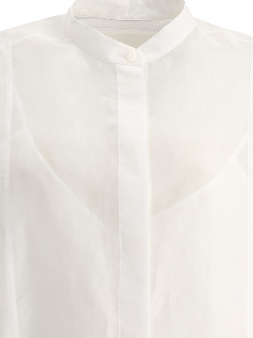 Jil Sander White Shirt With Sheer Petticoat Layer And Mandarin Collar In White
