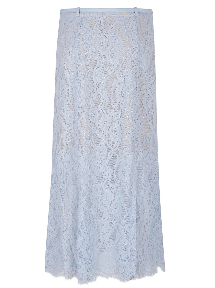 Self-portrait Light Blue Lace-effect Skirt With Slip In Blue