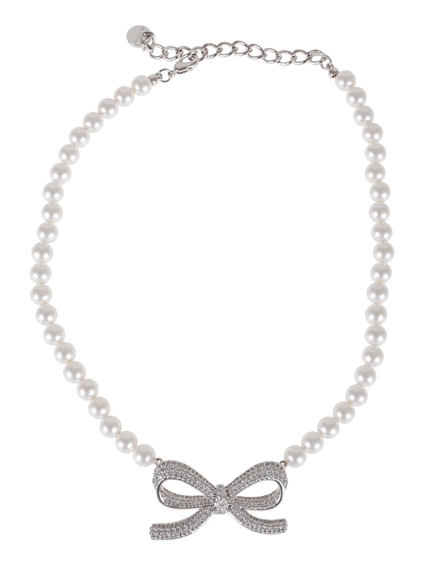 Self-portrait Bow Necklace With Crystal Embellishments