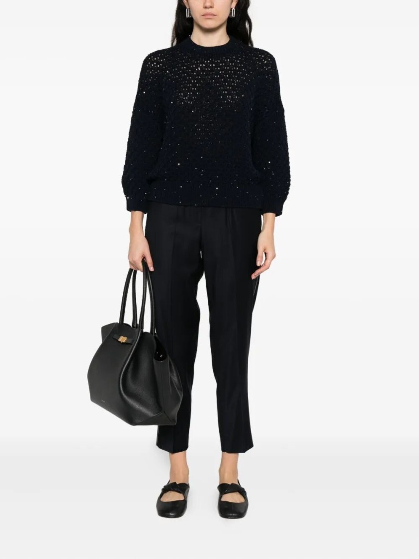 Peserico Sequin-embellished Wool Sweater In Black