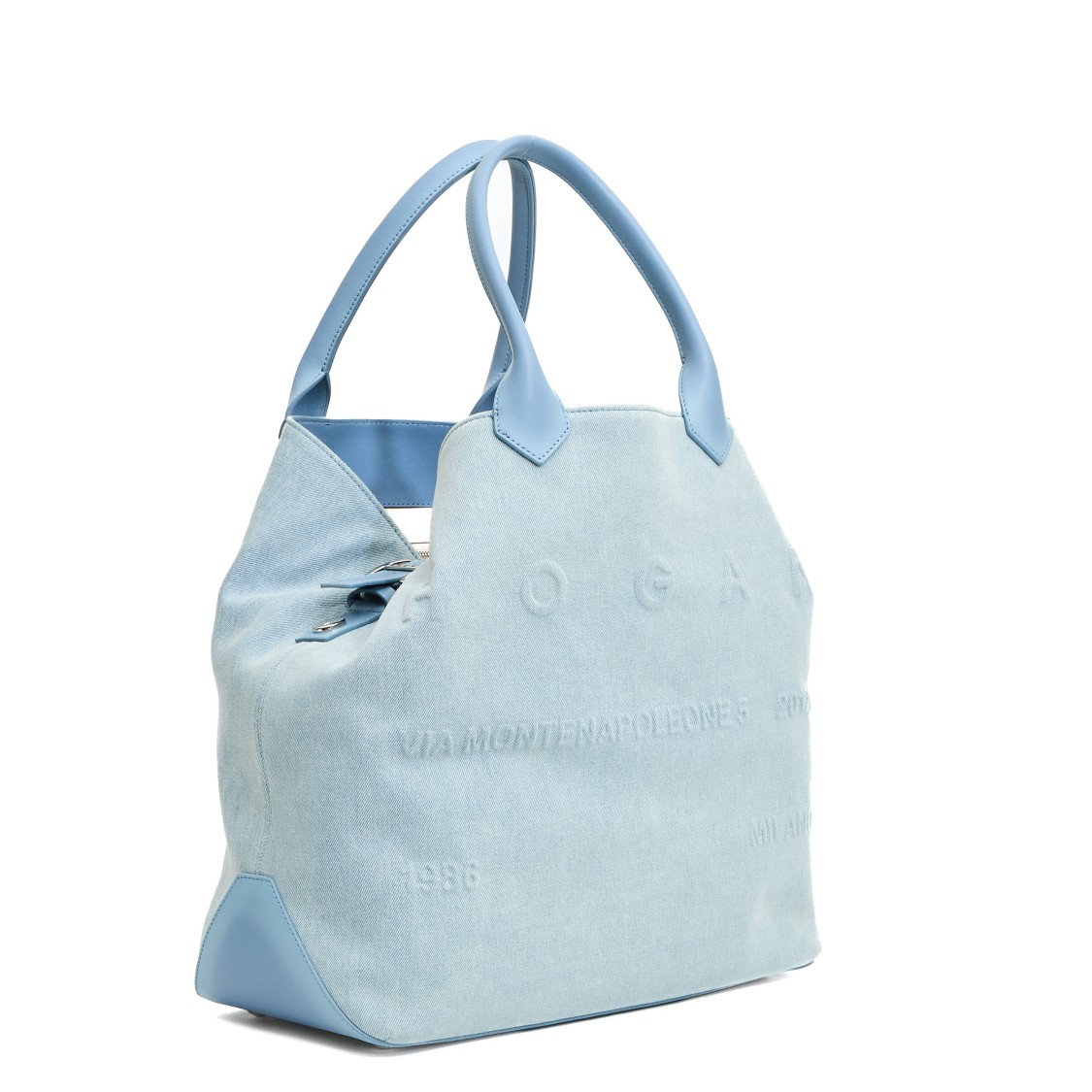 Hogan Spacious Denim Tote With Structured Leather Handles