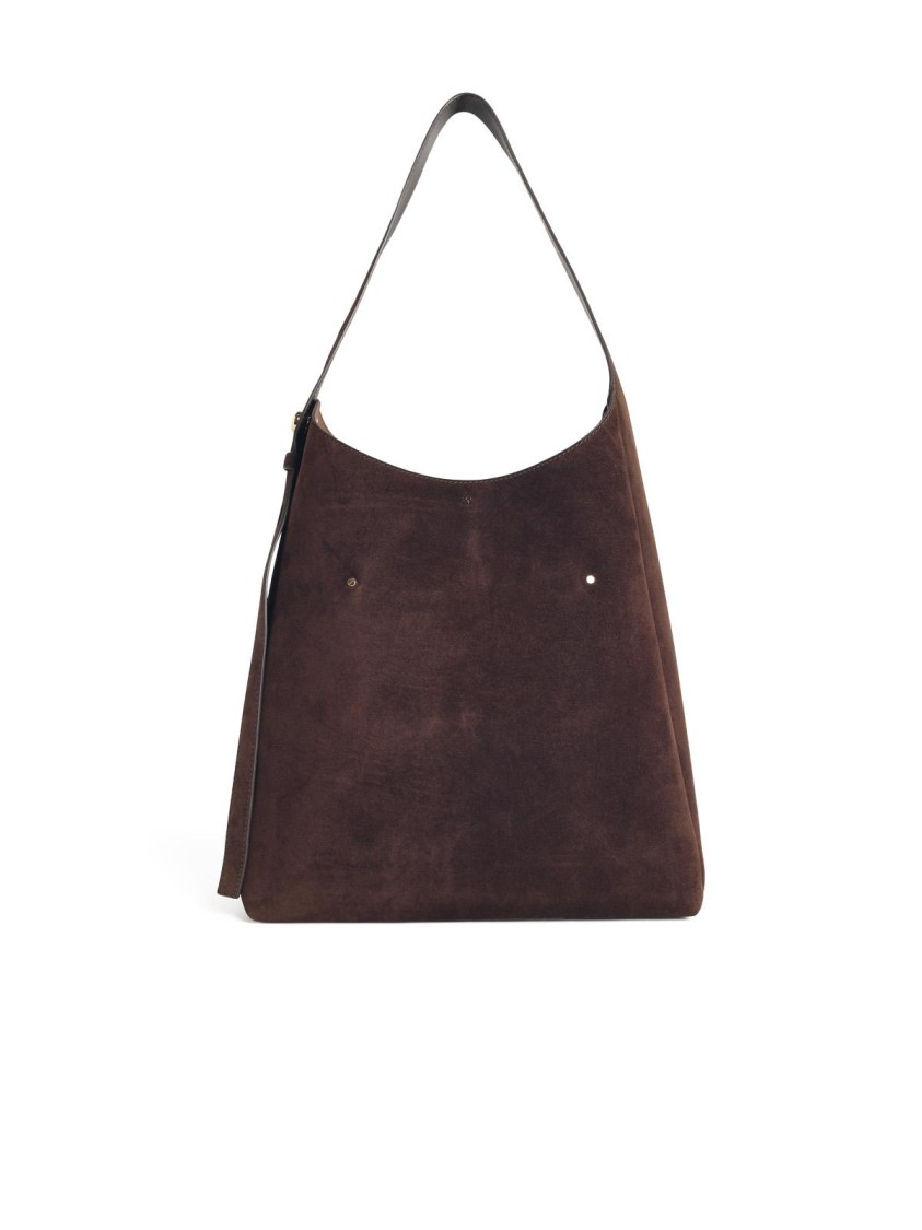 Tory Burch 'hobo Romy' Dark Brown Suede Bag In Black