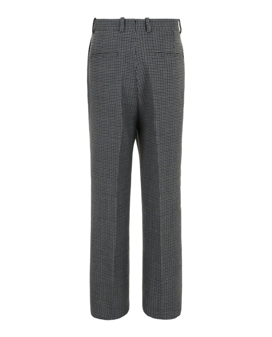 Ferragamo Houndstooth Wool Trousers In Gray