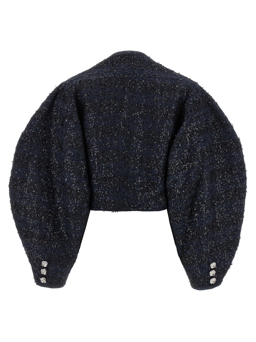 Rotate Birger Christensen Sequin-embellished Puff-sleeve Jacket In Black