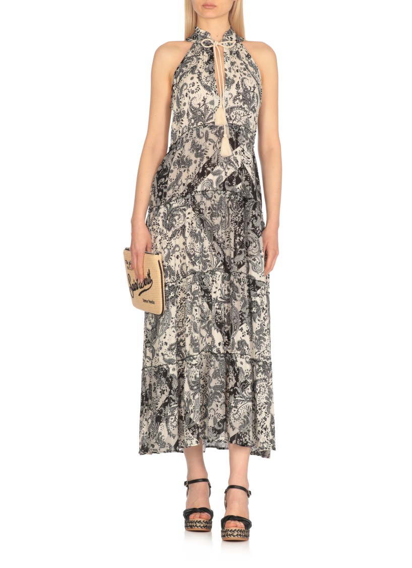 Miss Bikini Sleeveless Ivory Viscose Maxi Dress With V-neck