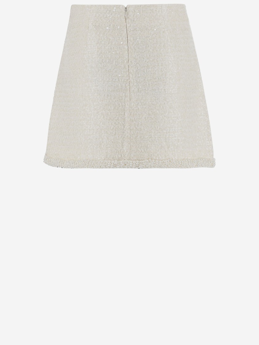 Self-portrait Cream Boucle Pearl Trim Mini Skirt In White