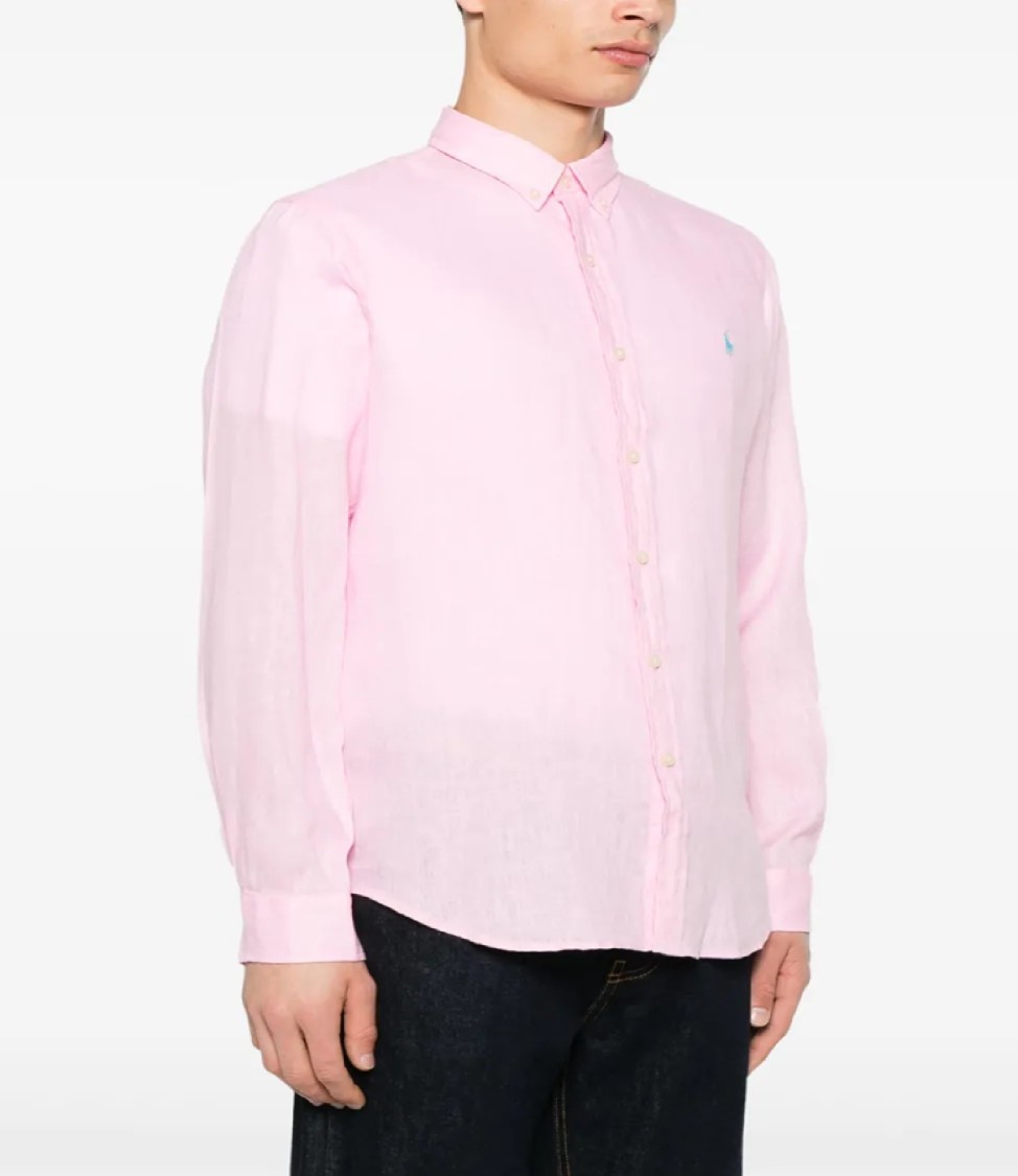 Polo Ralph Lauren Lightweight Linen Long Sleeve Shirt In Pink