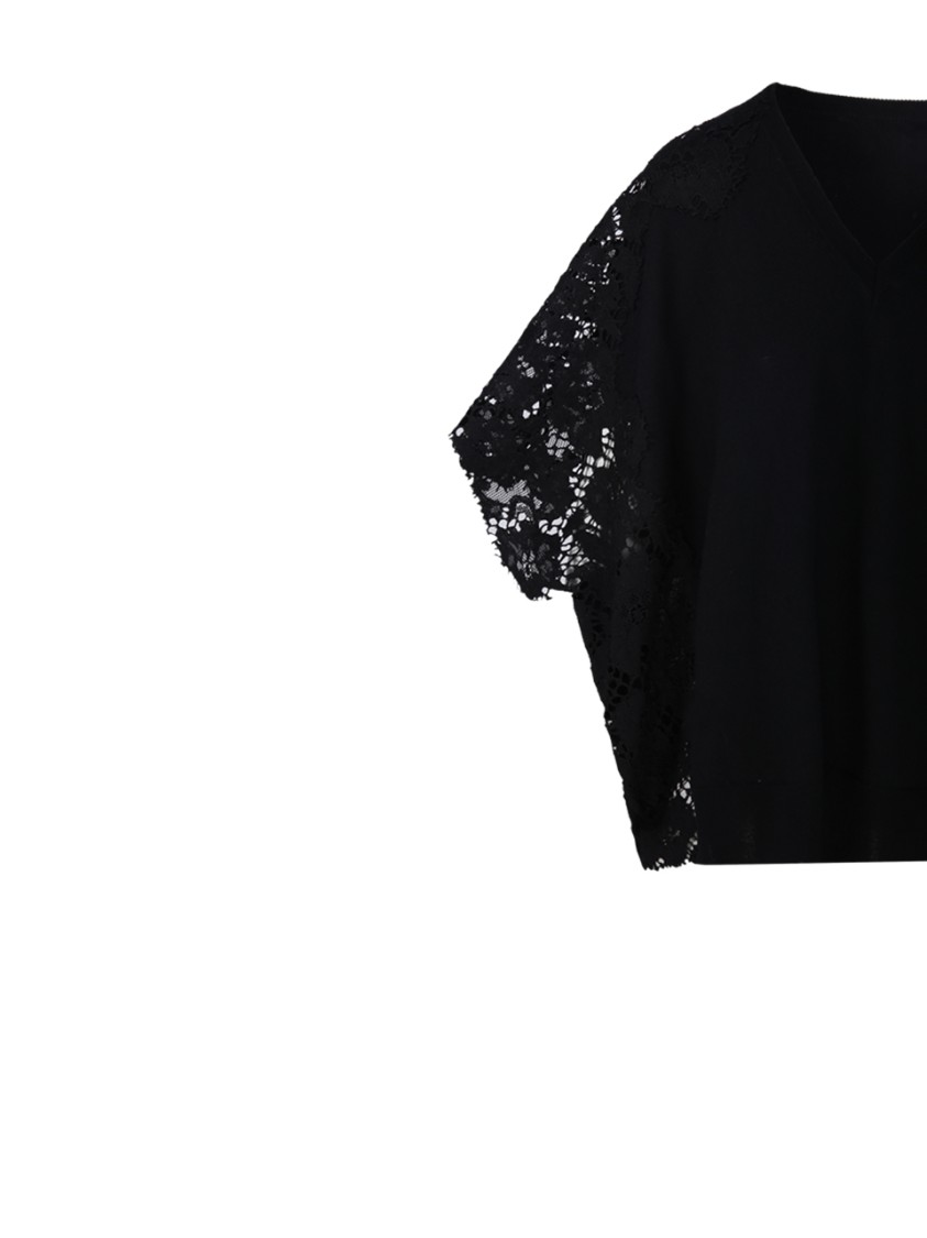 Nude S/s V Neck Sweater In Black