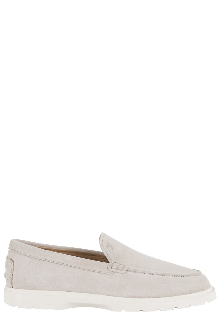 Shop Tod's Suede Upper Hybrid Moccasin With Embossed Logo In Grey