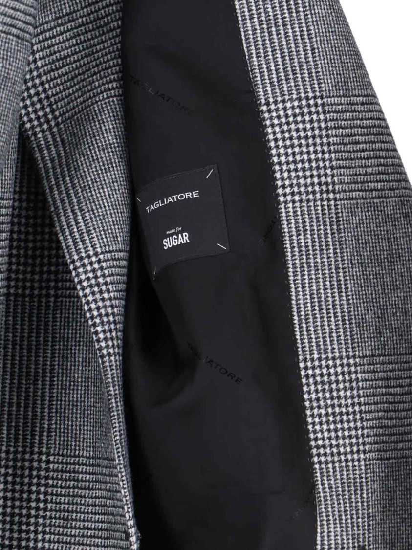 Tagliatore Check Pattern Notch Lapel Front Pockets Blazer In Gray