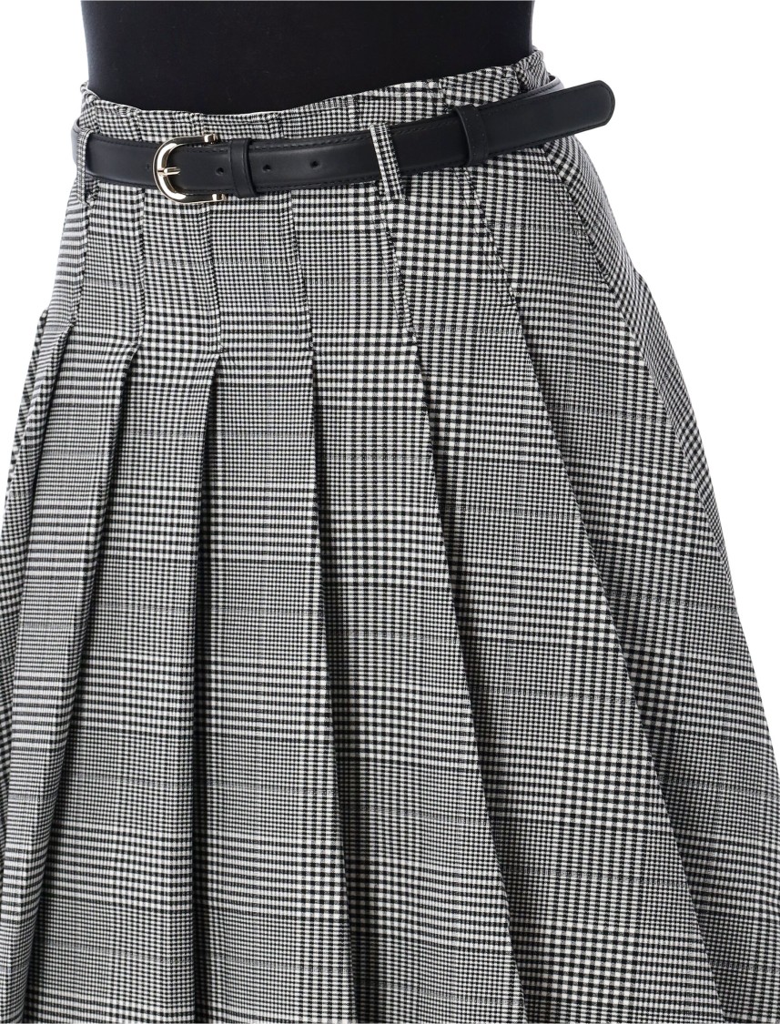Self-portrait Prince Of Wales Pleated Midi Skirt In Gray