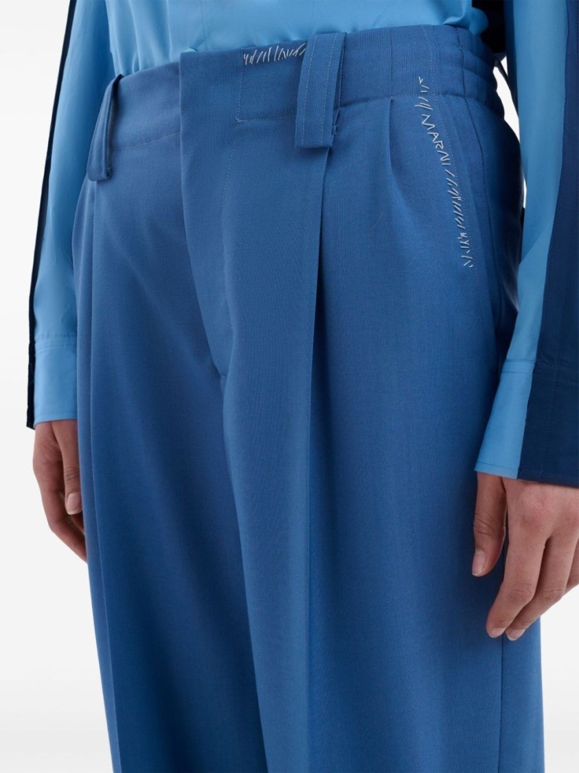 Marni High-waisted Wide-leg Trousers With Sharp Pleats In Blue