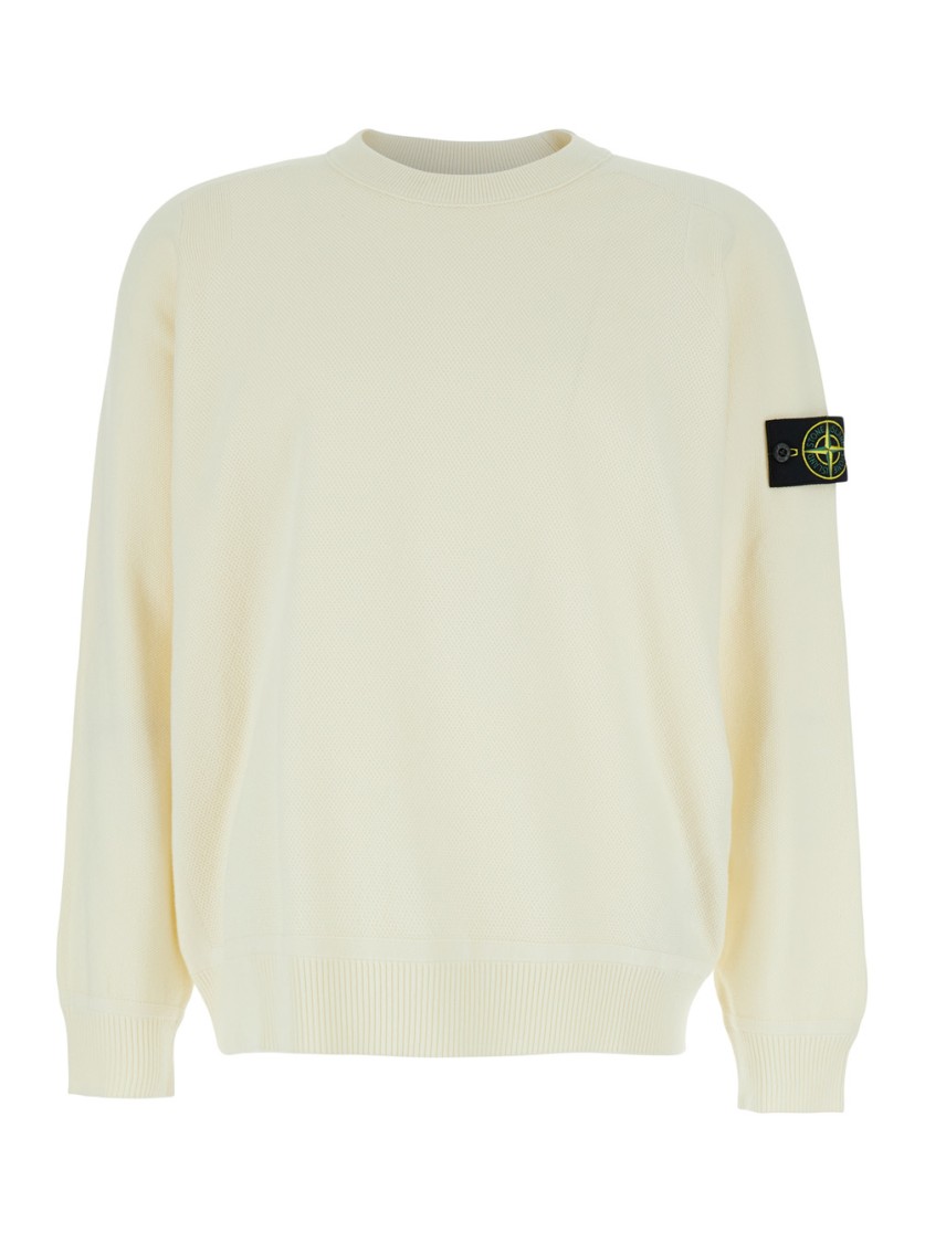 Shop Stone Island White Crewneck T-shirt With Sleeve Logo Patch