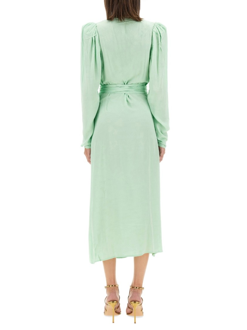 Rotate Birger Christensen Rotate Wrap Midi Dress With Deep V-neckline In Green