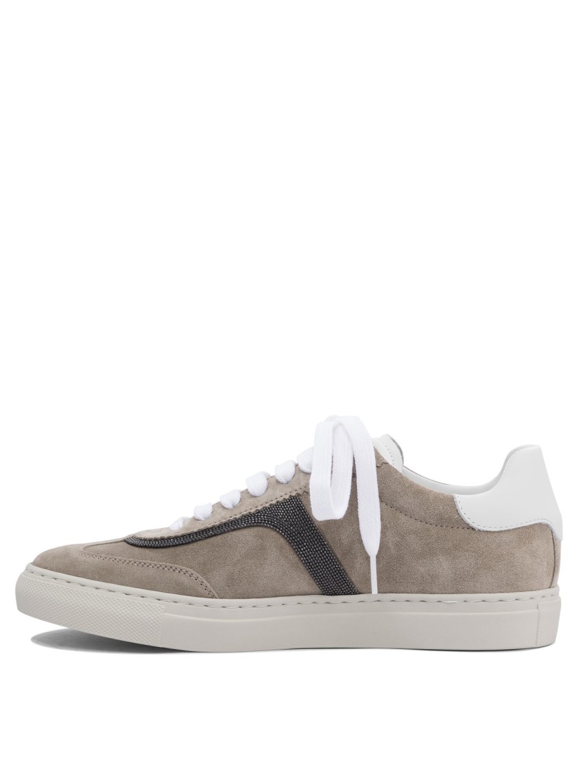 Brunello Cucinelli Calf Leather And Suede Sneakers In Gray