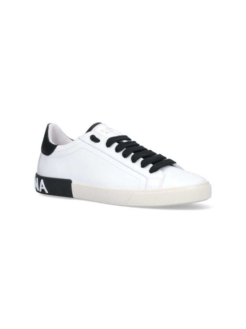 Dolce & Gabbana Portofino Leather Sneakers With Rubberized Logo Shoes In White