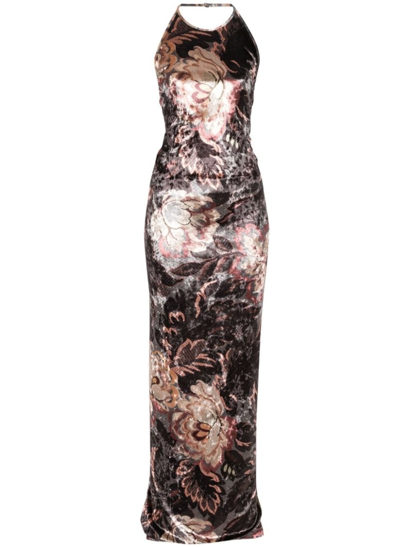 Shop Etro Grey Halterneck Long Dress