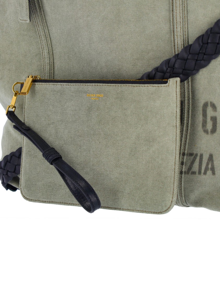 Golden Goose Spacious Green Cotton Tote With Leather Accents In Green