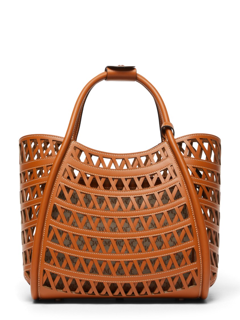 Max Mara Open-weave Handbag With Geometric Cutouts In Brown