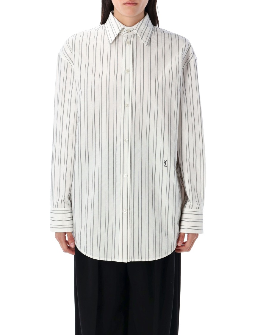 Saint Laurent Striped Cotton Shirt Curved Hem
