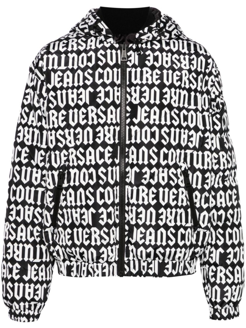 Shop Versace Jeans Couture Black Puffer Jacket With Bold Logo