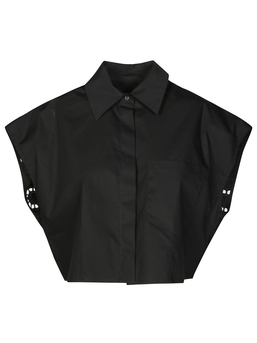 Dondup Cropped Black Shirt With Wide Sleeves In Black