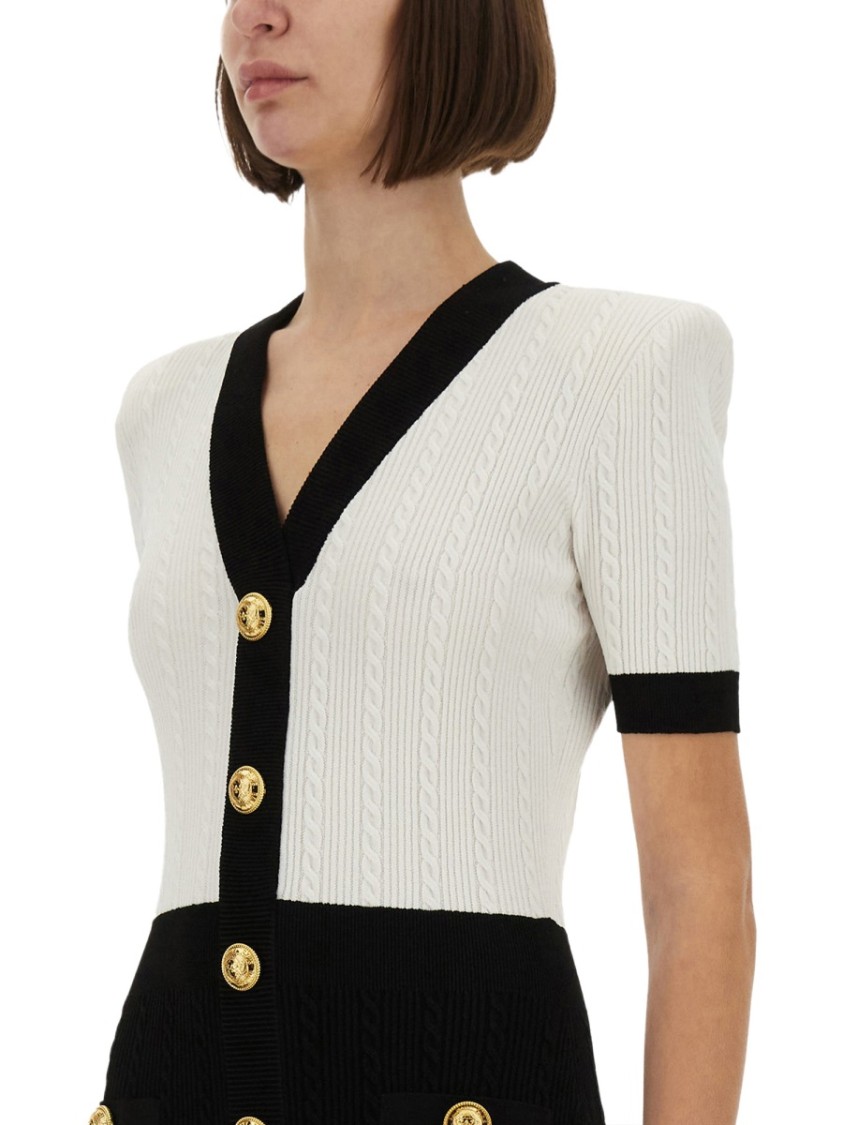 Balmain Colorblock Twisted Cable Knit Sweater Dress