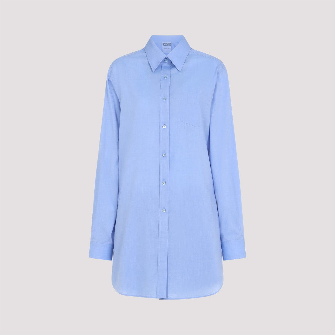 Moschino Cotton Shirt With Chest Pocket And Elastic Waistband In Blue