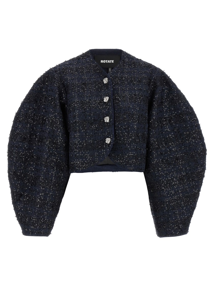 Rotate Birger Christensen Sequin-embellished Puff-sleeve Jacket In Black