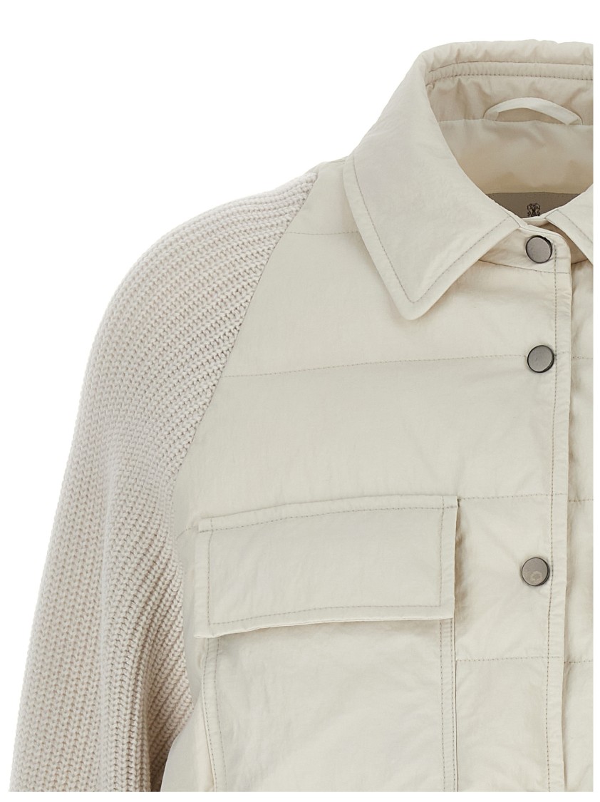 Brunello Cucinelli Two-material 'shiny Flap Detail' Down Jacket