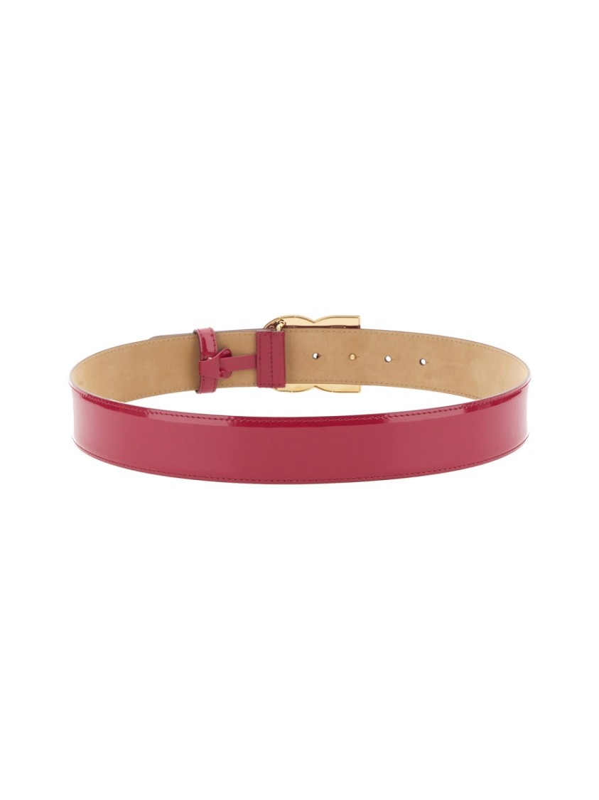 Dolce & Gabbana Adjustable Thin Belt With Gold-tone Buckle And Smooth Finish In Pink
