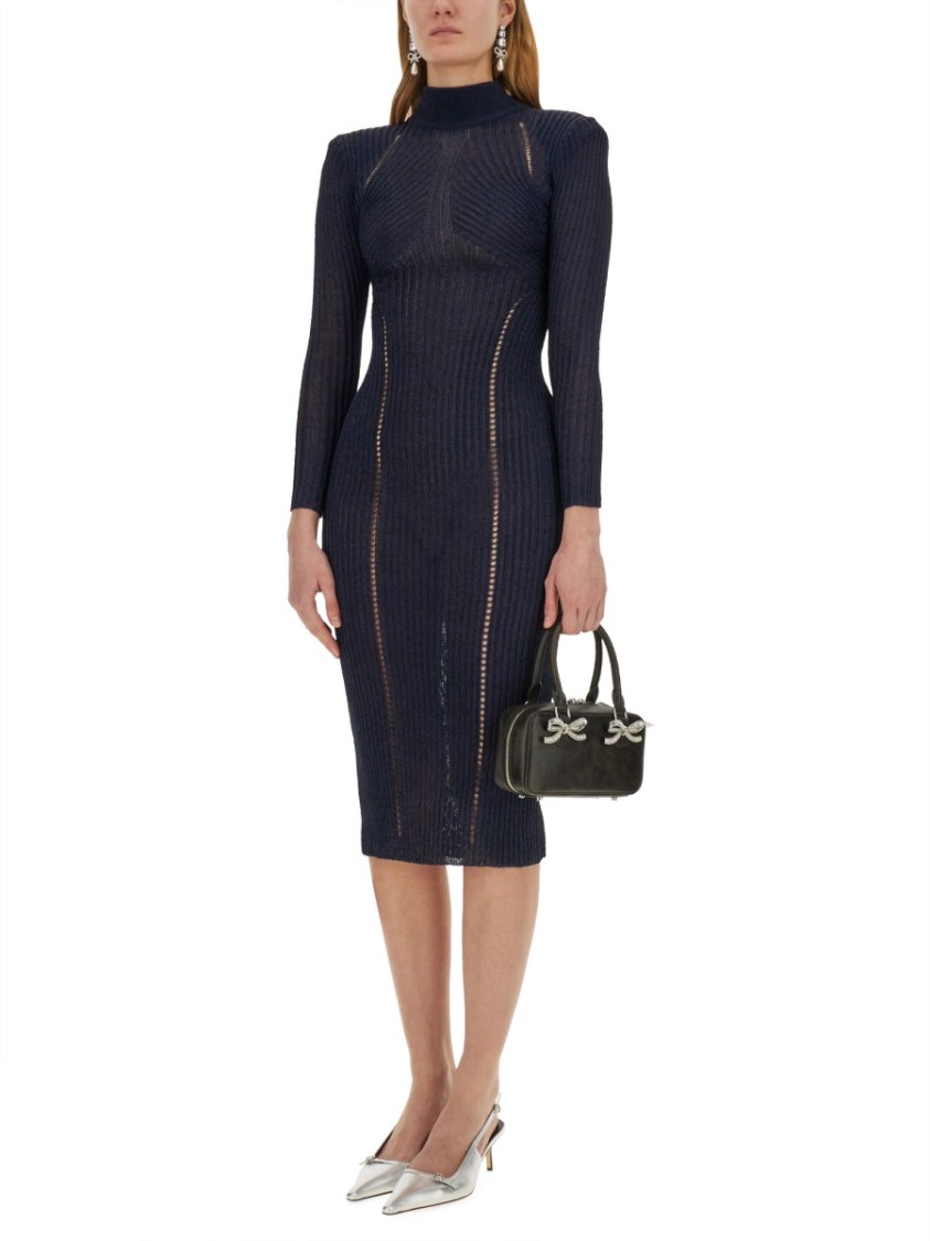 Self-portrait Lurex Knit Midi Dress In Blue