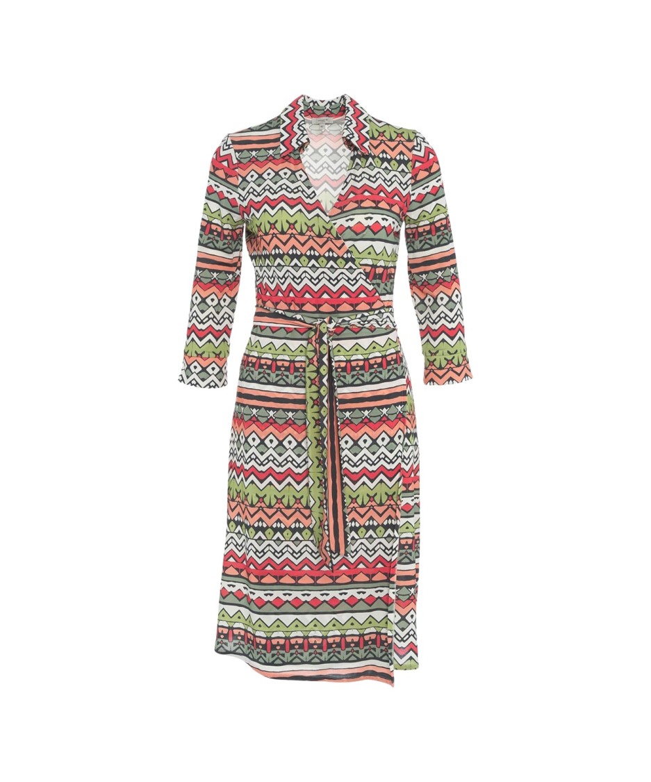 HIMON'S HIMONS GEOMETRIC PATTERN WRAP DRESS WITH SHIRT-COLLAR 