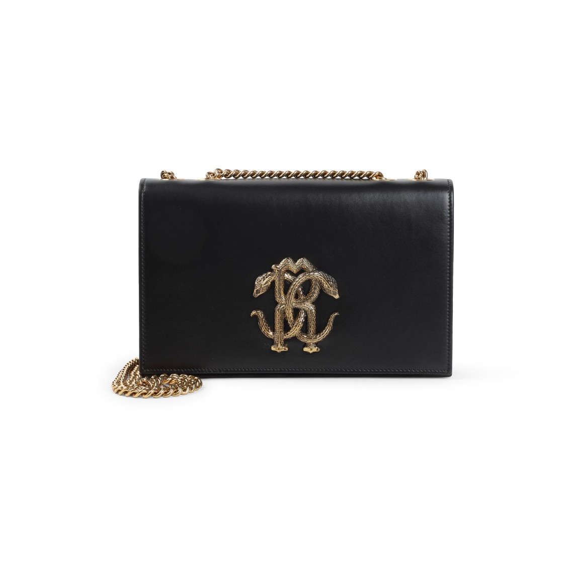 ROBERTO CAVALLI ROBERTO CAVALLI BLACK LEATHER SHOULDER BAG WITH GOLD-TONE HARDWARE 