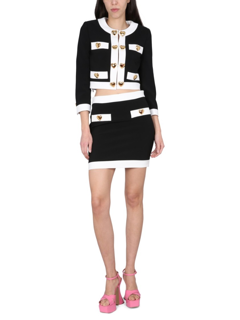 Moschino Couture Heart Buttons Crepe Miniskirt In Black