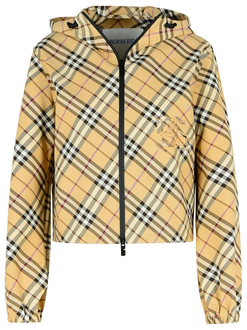 Shop Burberry 'check' Beige Polyamide Down Jacket In Neutrals