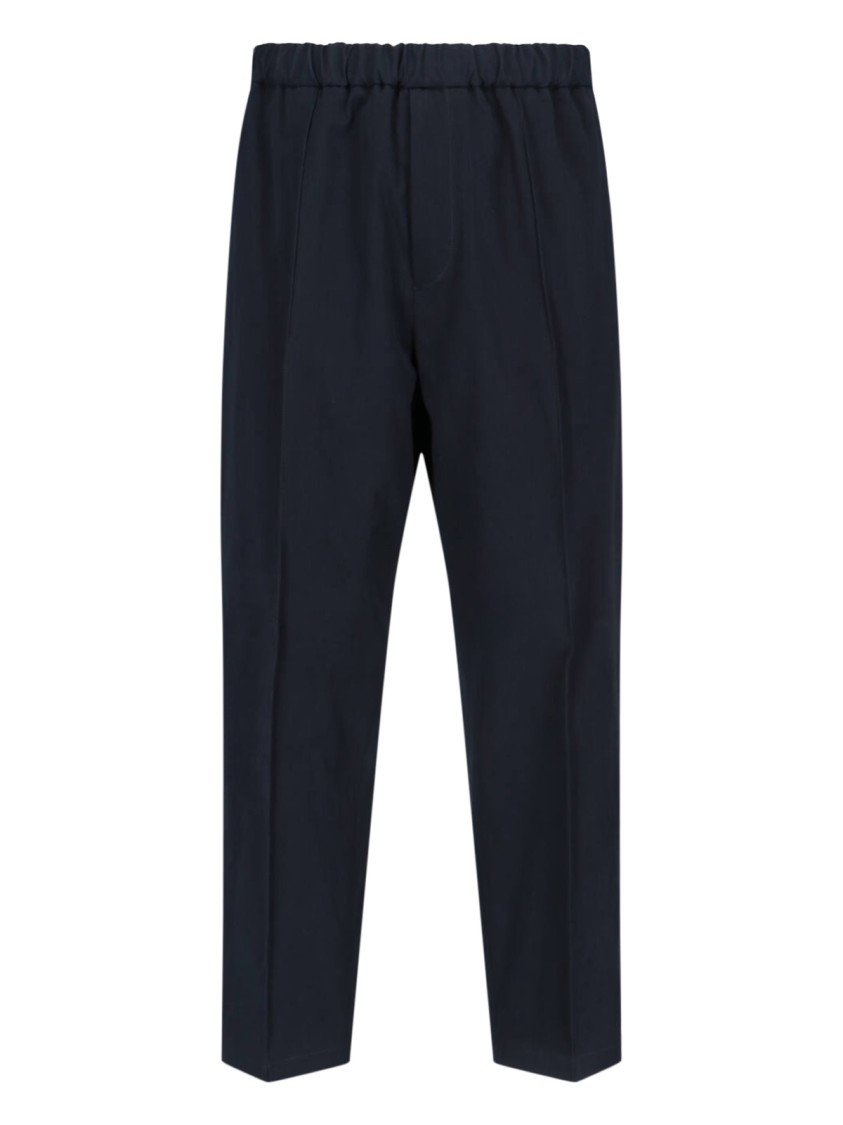 Jil Sander Cropped Tapered Blue Cotton Pants With Elastic Waistband In Blue