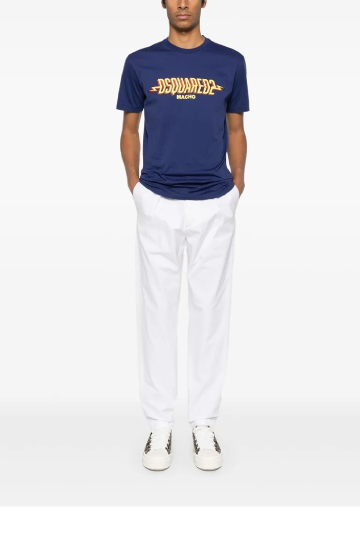 Dsquared2 Blue Crewneck T-shirt With Logo Print On The Front In Cotton Man In Blue