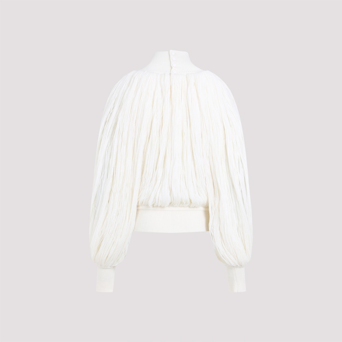 ALAÏA ALAÏA WHITE WOOL/POLYAMIDE TEXTURED BLEND SWEATER