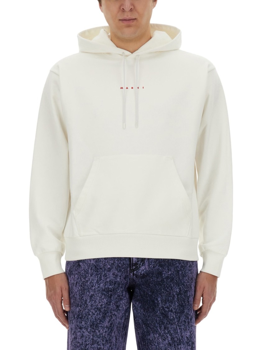 Marni Blue Hoodie With Logo On Chest For Men
