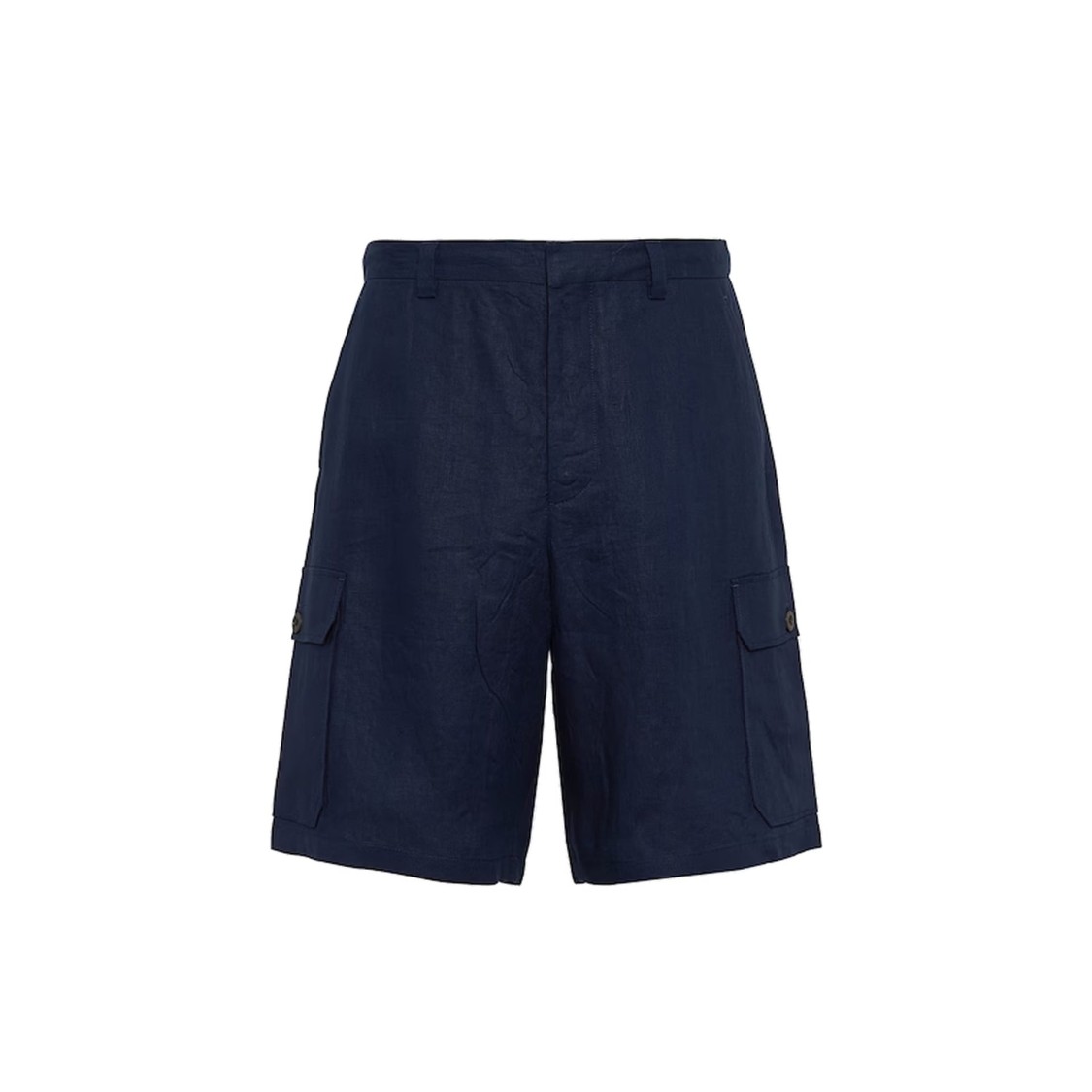 Prada Blue Linen Bermuda Shorts In Blue