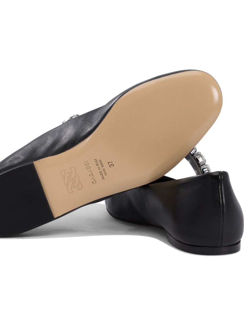 Casadei Crystal-embellished Black Leather Ballerinas In Black