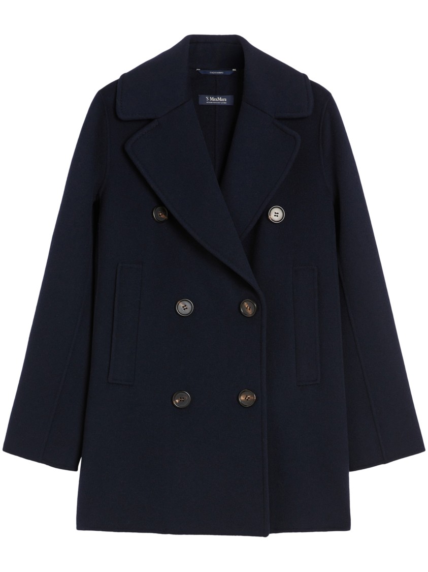 Max Mara Double-breasted Oversized Blue Coat With Belt Detail In Blue