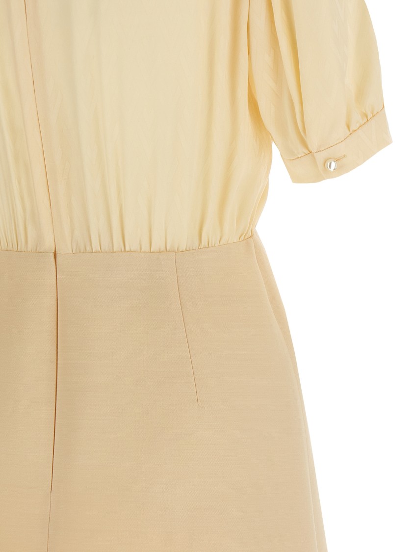 Valentino Garavani Silk Jacquard And Wool Crêpe Midi Dress In Neutral