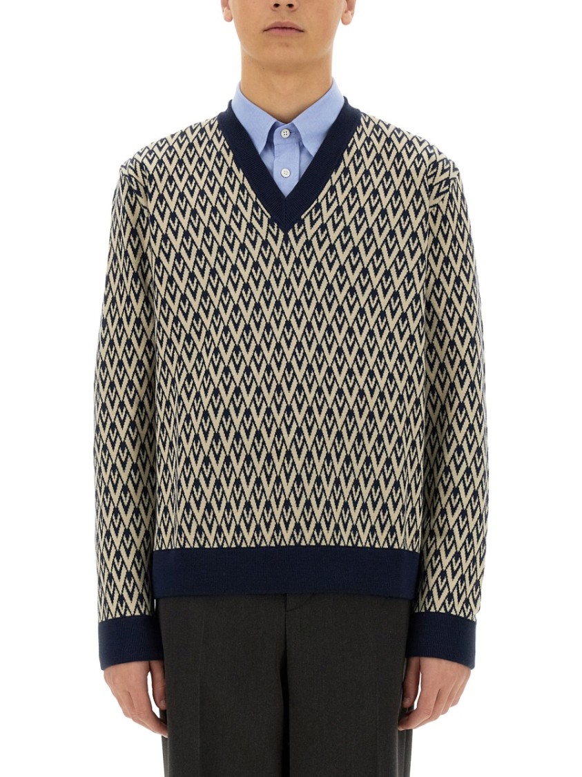 Valentino Wool Jumper With Toute La V Jacquard Pattern