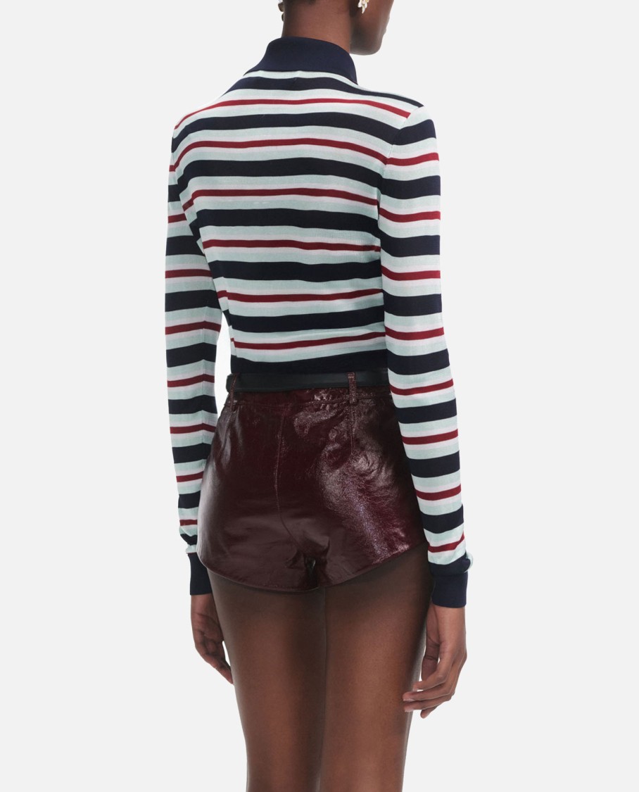 Self-portrait Self Portrait Maglia Navy Striped Viscose In Gray
