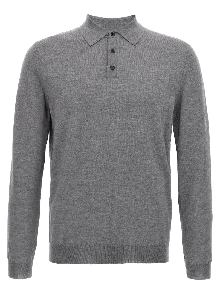 Zanone Virgin Wool Polo Shirt With Button Placket And Cuffed Sleeves In Gray