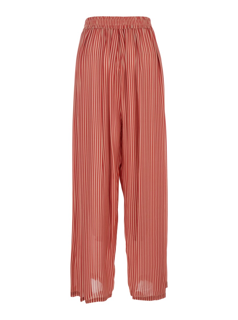MERCI MERCI RED PANTS WITH ALL-OVER STRIPED MOTIF
