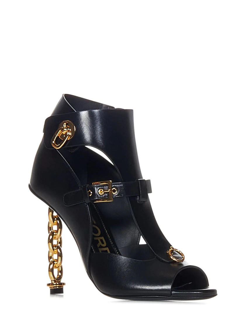TOM FORD TOM FORD LEATHER CHAIN HEEL SANDAL 105 